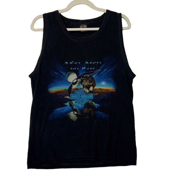 Vintage 1997 Harley Davidson Wolf Bikercore Grunge Faded Muscle Tank/Tee - Picture 1 of 15